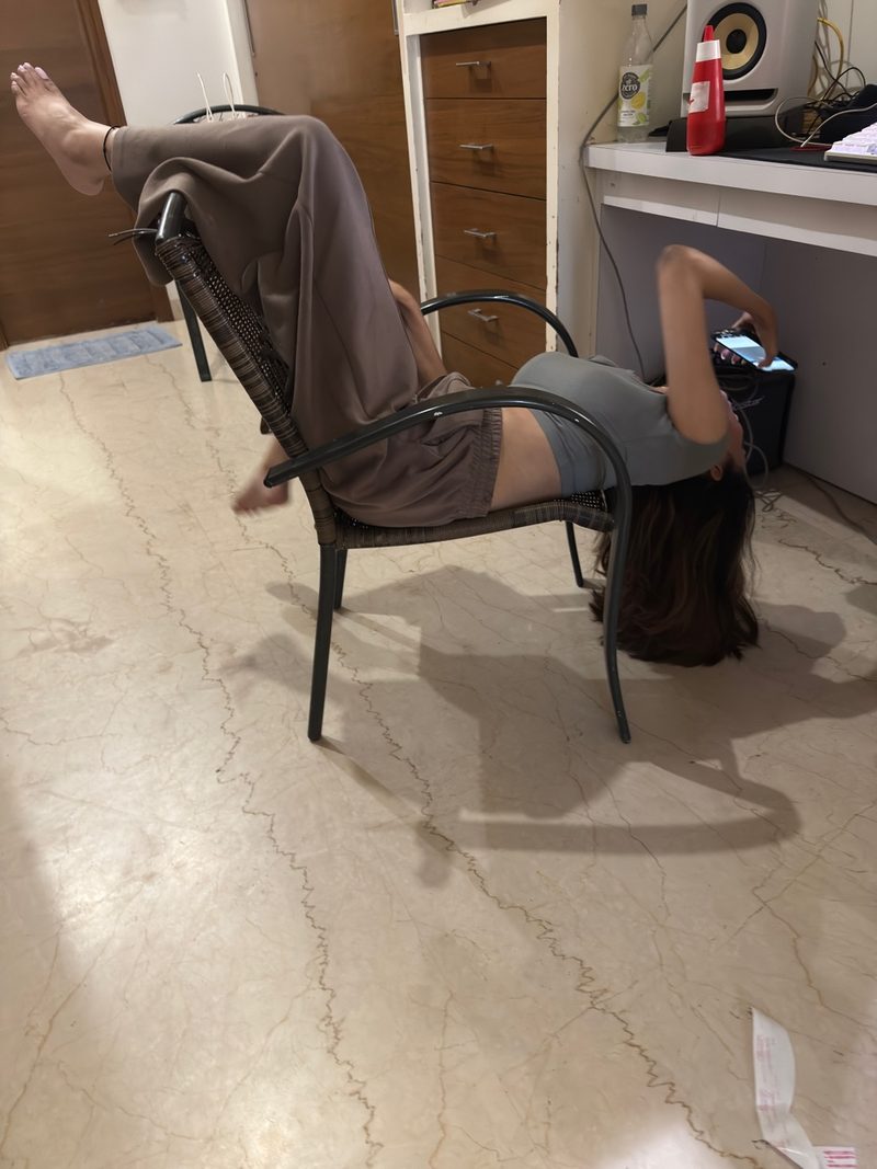 Upside down on chair